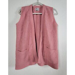Vintage Milrank Vest Womens Pink Knit Cardigan Sweater Open Front Pockets USA